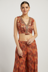 Coral Printed Dalia Palazzo Pant Set