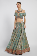 Multi Colored Printed Kalidar Rabia Lehenga Set