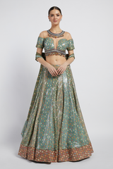 Multi Colored Printed Kalidar Rabia Lehenga Set
