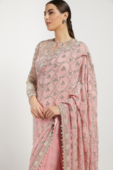 Pink Hand Embroidered Zaynab Saree Set