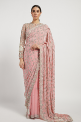 Pink Hand Embroidered Zaynab Saree Set