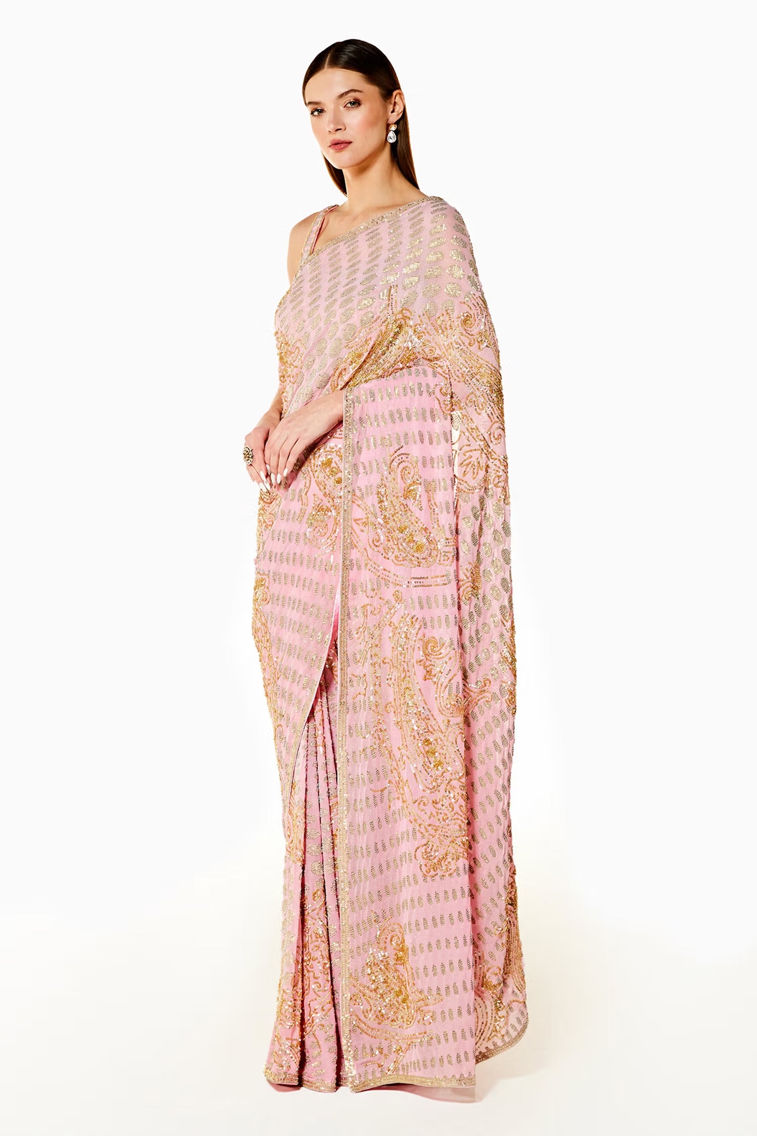 Pink Zaynab Paisley Embroidered Saree With Blouse