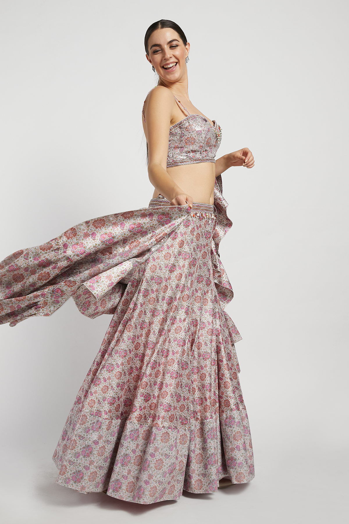 Pink Bloom Print Rabia Lehenga Set
