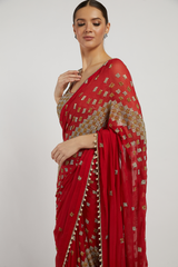 Red Hand Embroidered Zaynab Saree Set