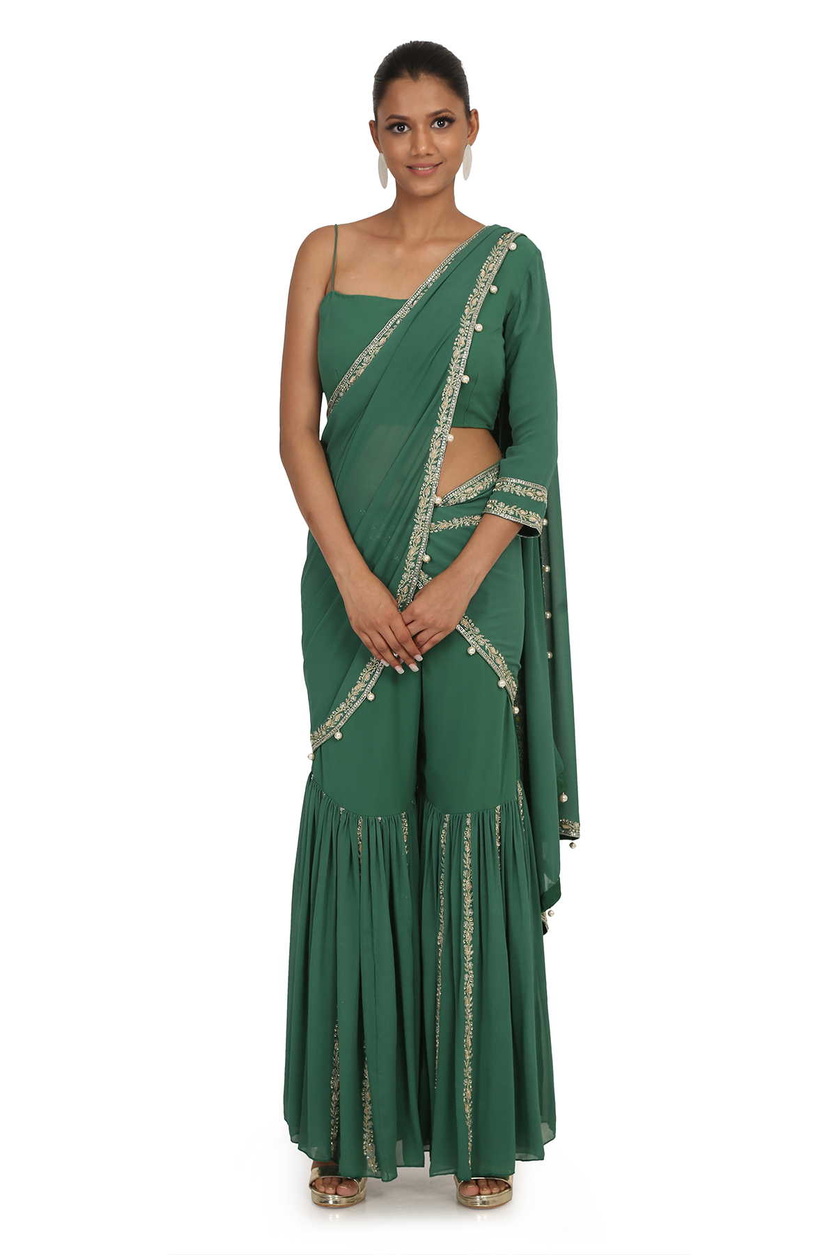 ASPARAGUS G-60 SHARARA WITH DRAPE WITH BLOUSE SET