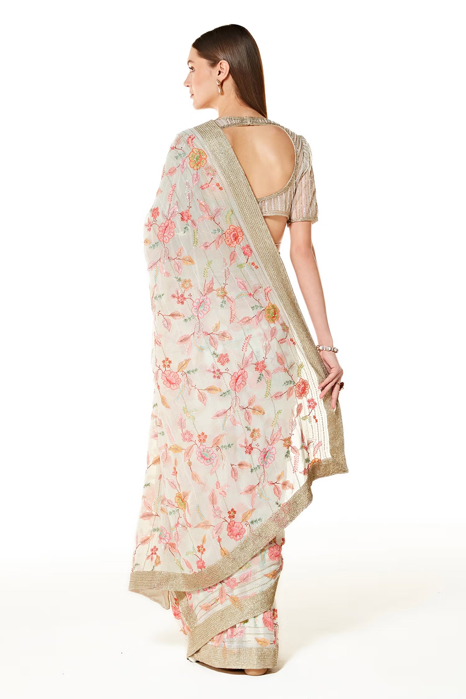 Ivory Georgette Zaynab Concept Saree With Blouse