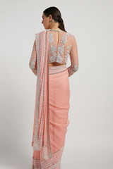 Rose Pink Hand Embroidered Zaynab Saree Set
