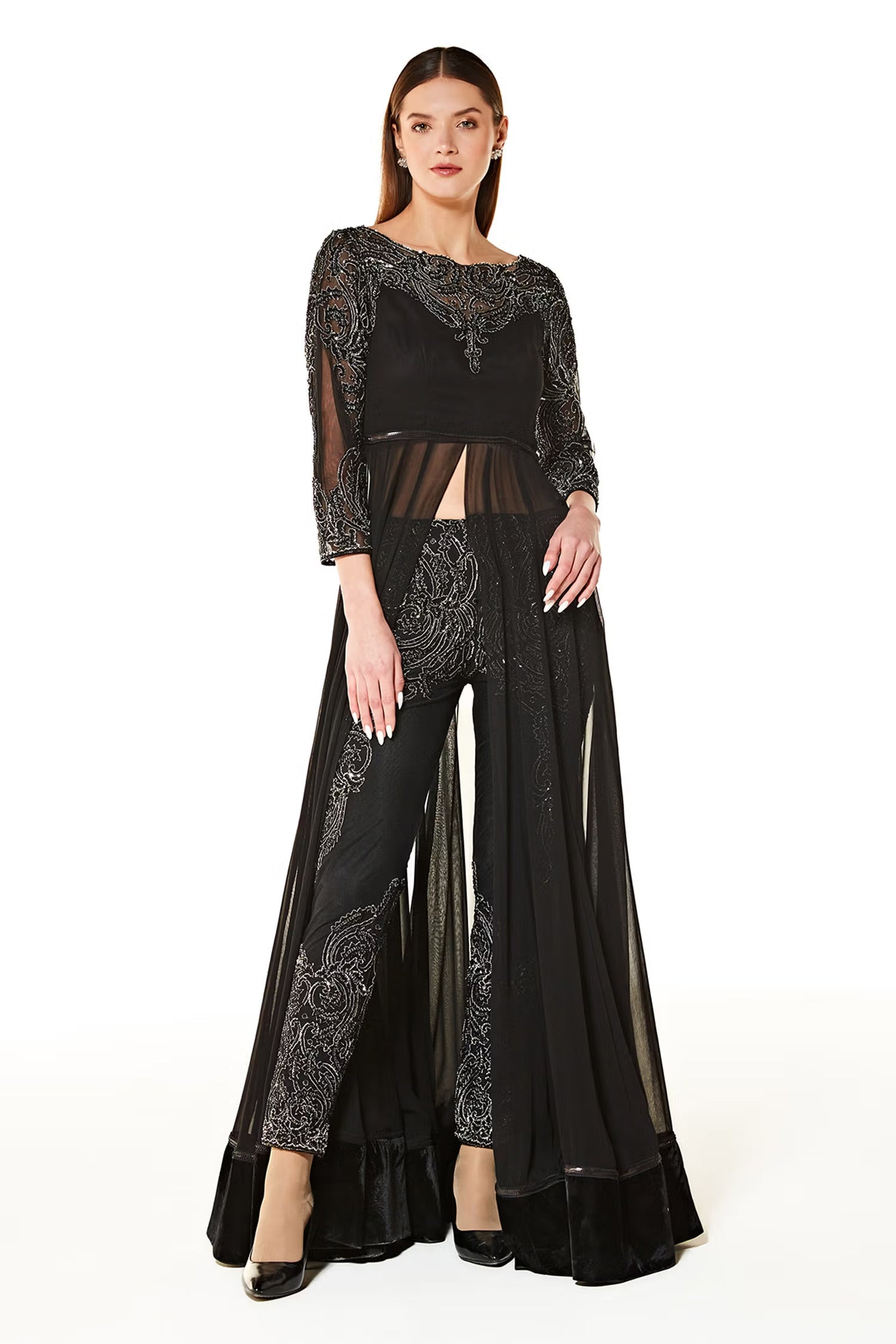 Black Georgette Adah Bodice Embroidered Anarkali And Trouser Set