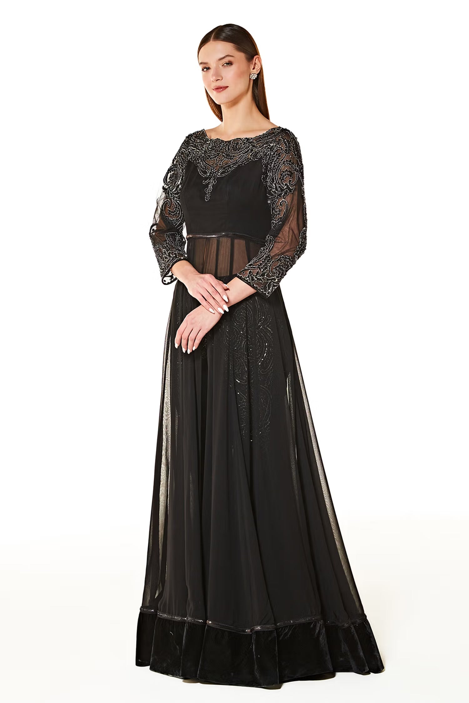 Black Georgette Adah Bodice Embroidered Anarkali And Trouser Set