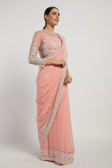 Rose Pink Hand Embroidered Zaynab Saree Set