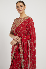 Red Hand Embroidered Zaynab Saree Set