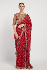 Red Hand Embroidered Zaynab Saree Set