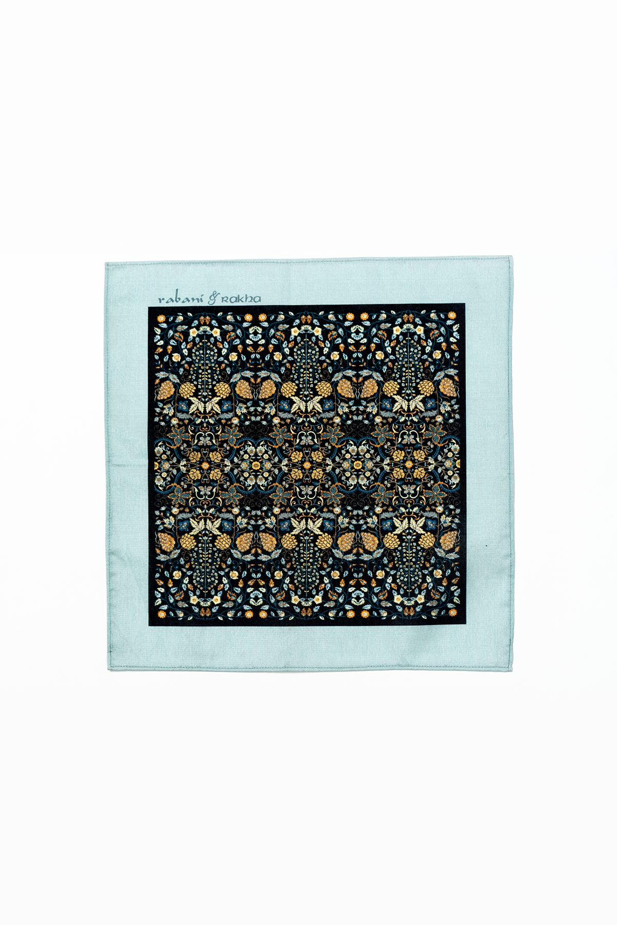 Black & Grey Mughal Garden Print Pocket Square and Mask Gift Box