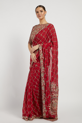 Red Hand Embroidered Zaynab Saree Set