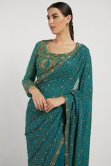 Green Hand Embroidered Zaynab Saree Set