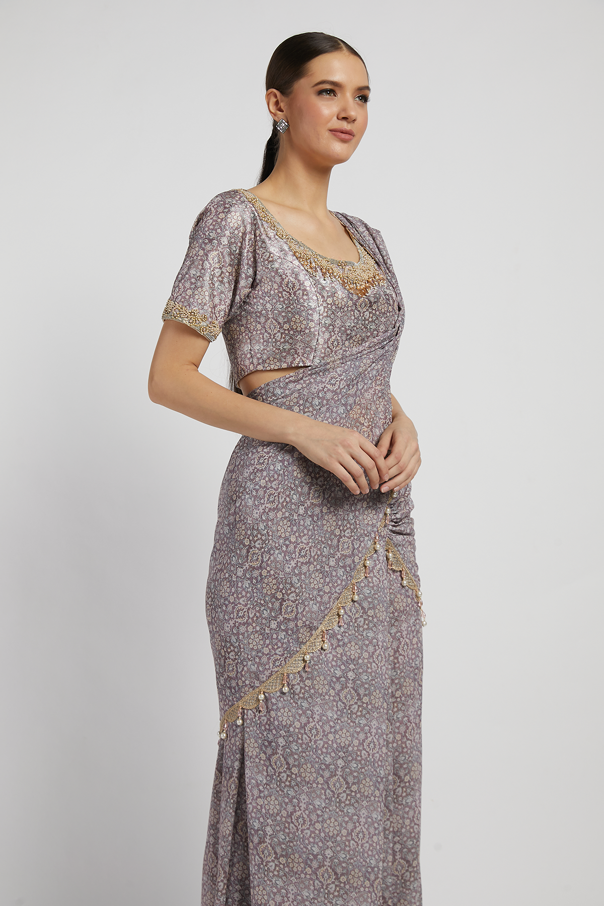 Amethyst Printed Draped Sairaa Saree Set