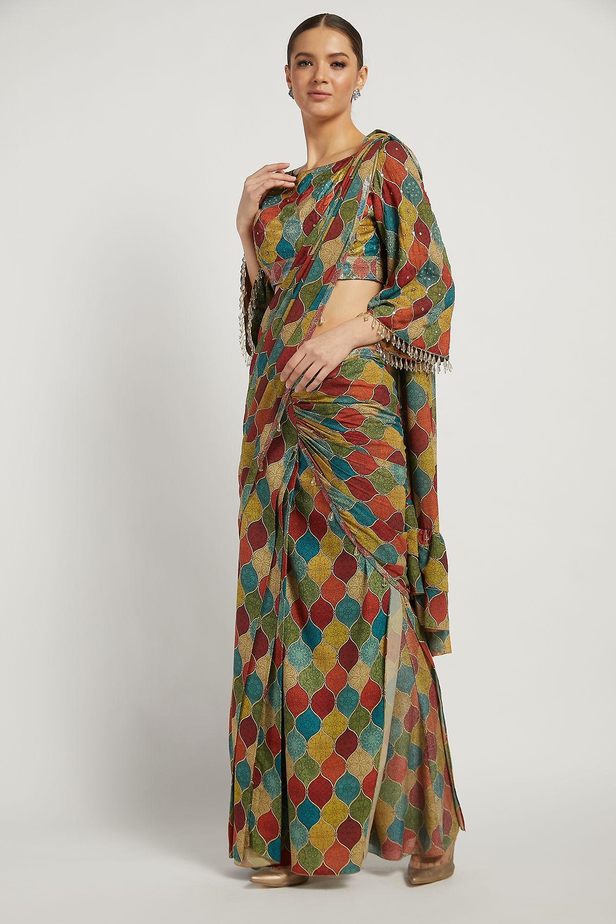 Multi Colored Printed Draped Sairaa Saree