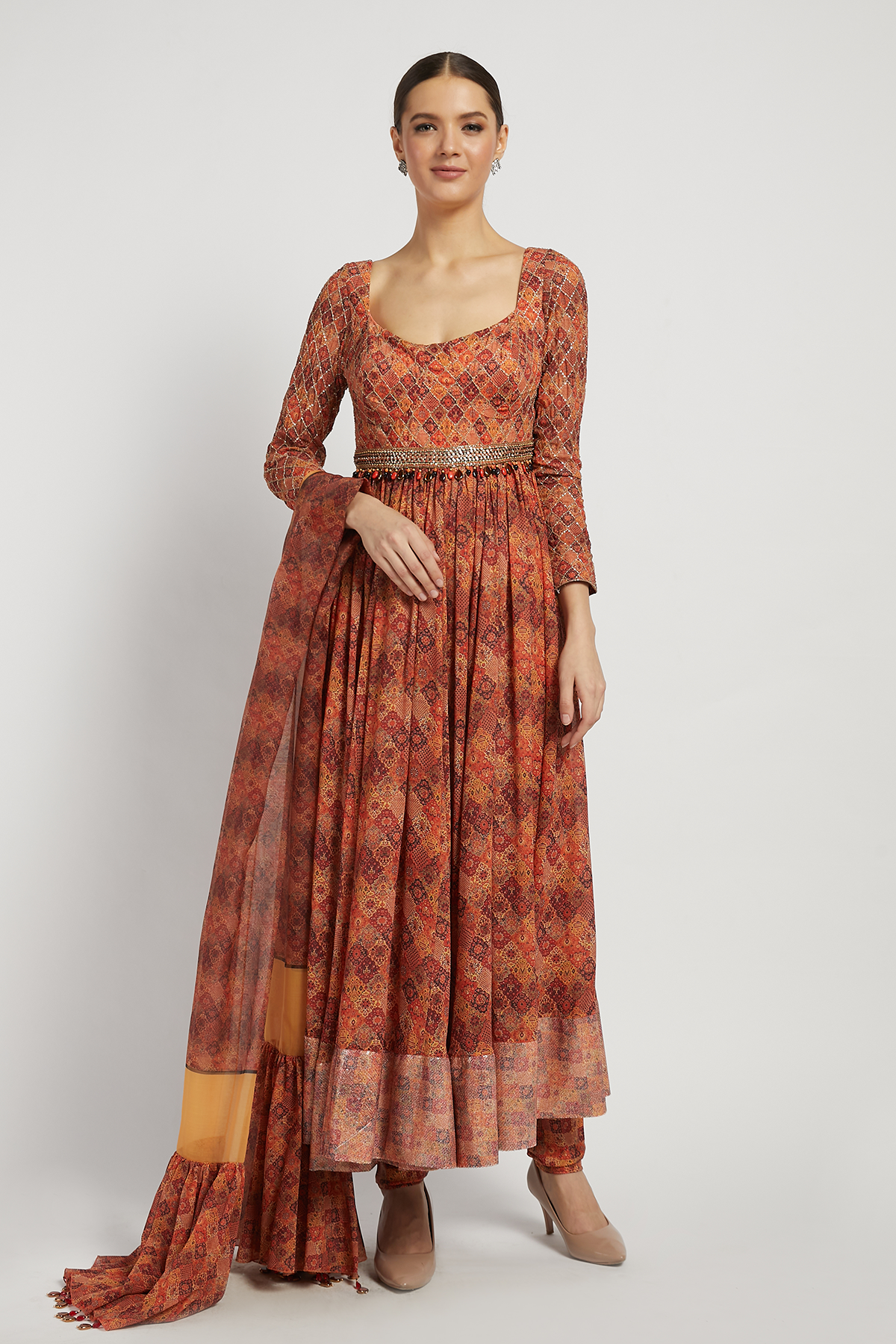Coral Print Dalia Anarkali Set With Dupatta