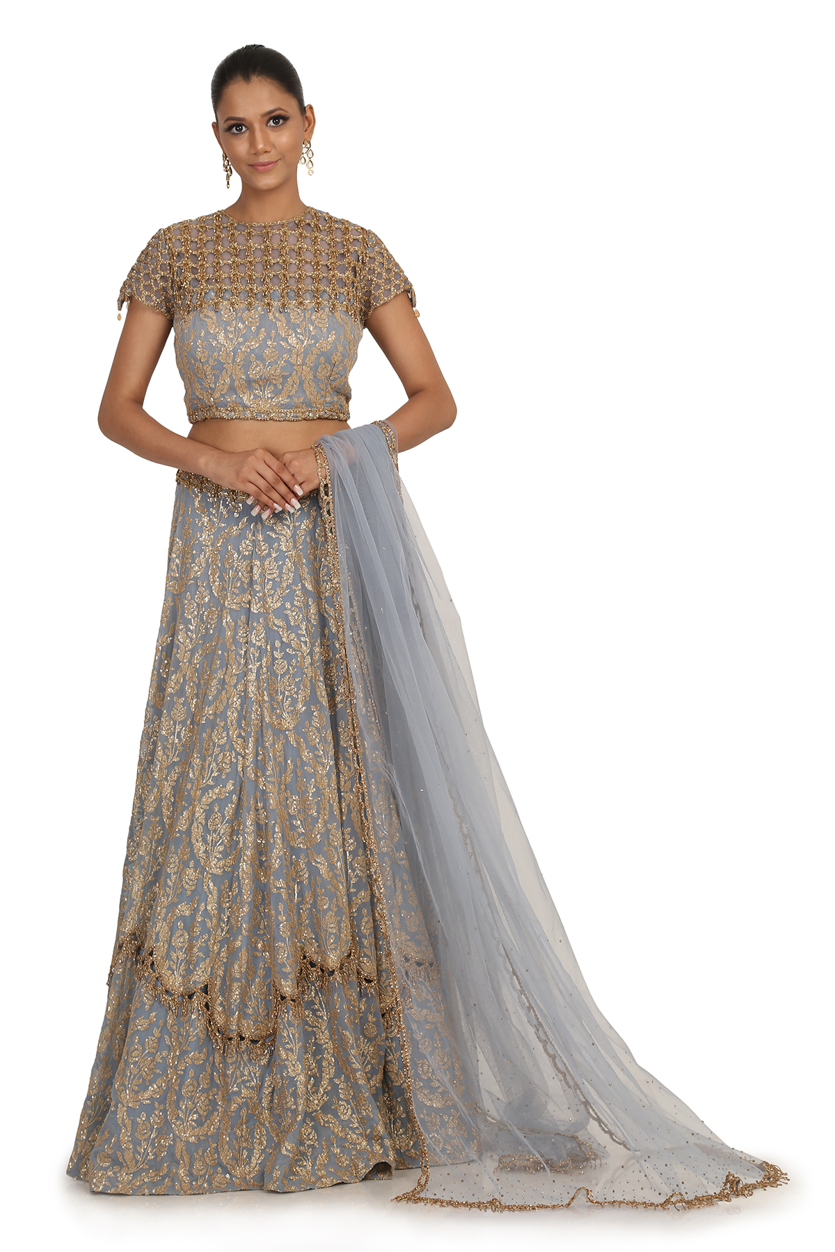 STEEL BLUE FULLY G-60 SEQUIN 6 KALI LEHENGA SET