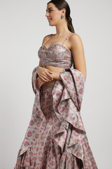 Pink Bloom Print Rabia Lehenga Set
