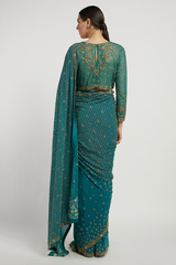 Green Hand Embroidered Zaynab Saree Set