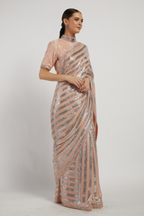 Pink Hand Embroidered Zaynab Saree With Lace Blouse