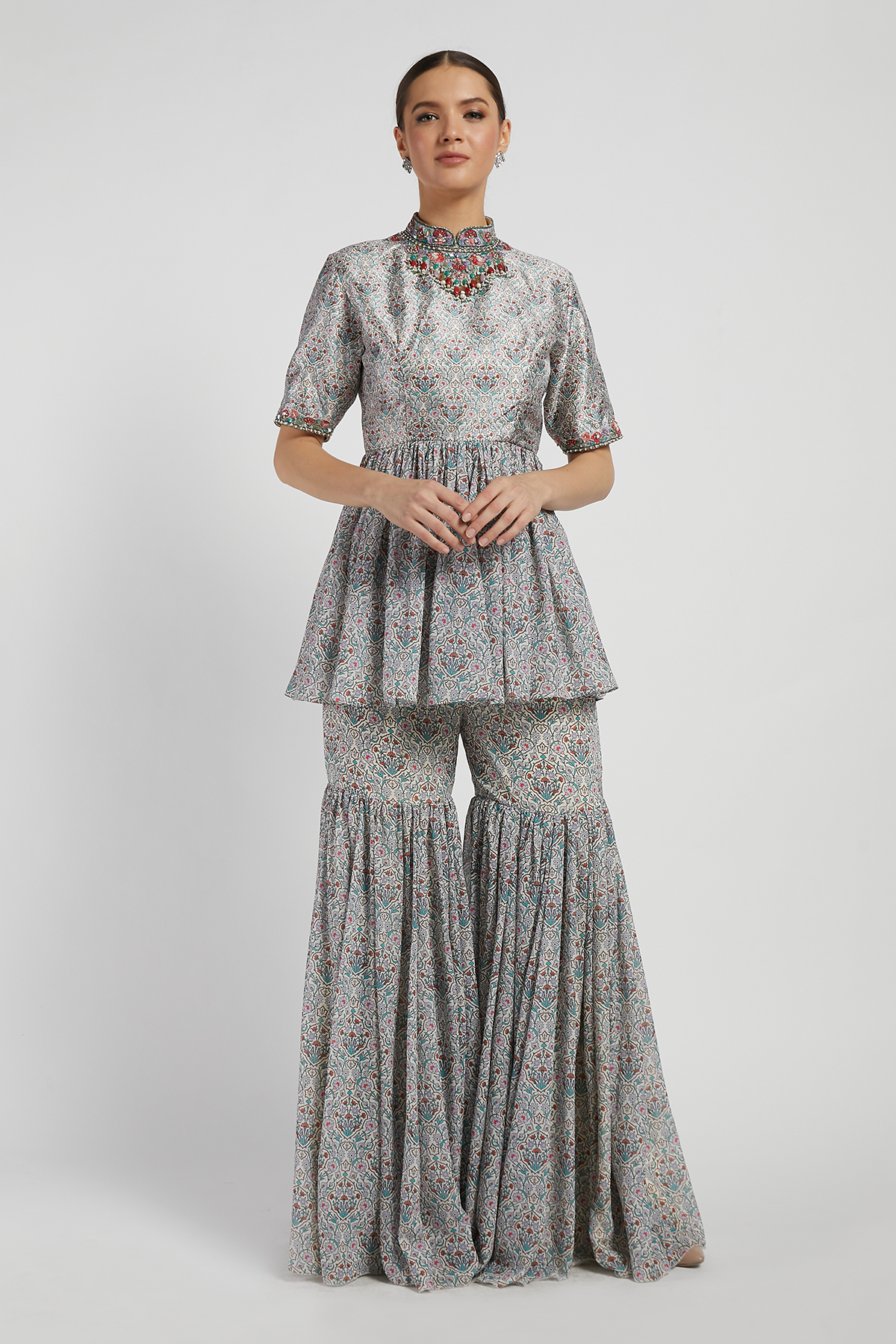 Grey Printed Gharara Set
