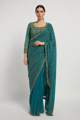 Green Hand Embroidered Zaynab Saree Set