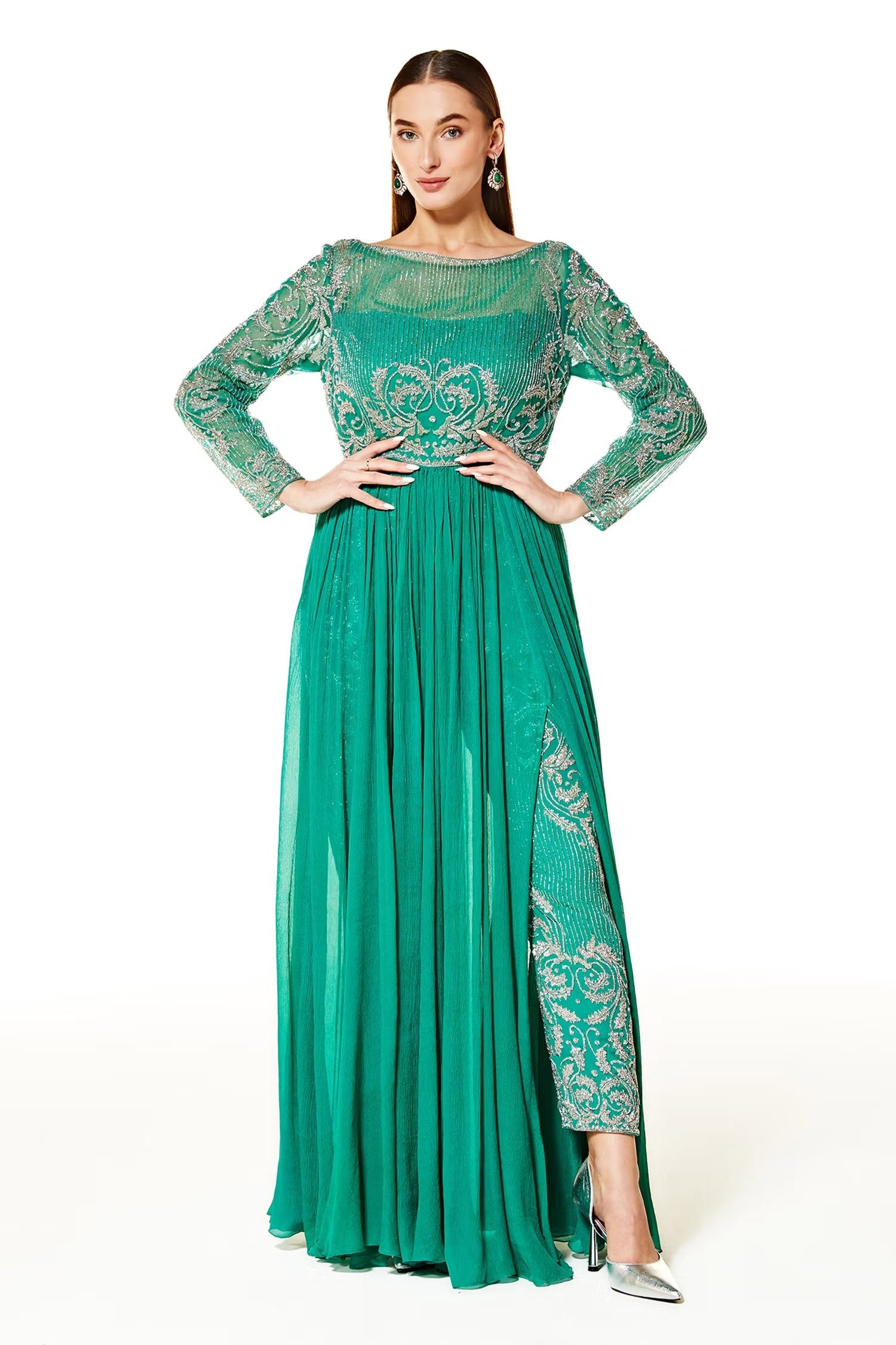 Green Adah Hand Embroidered Anarkali And Pant Set