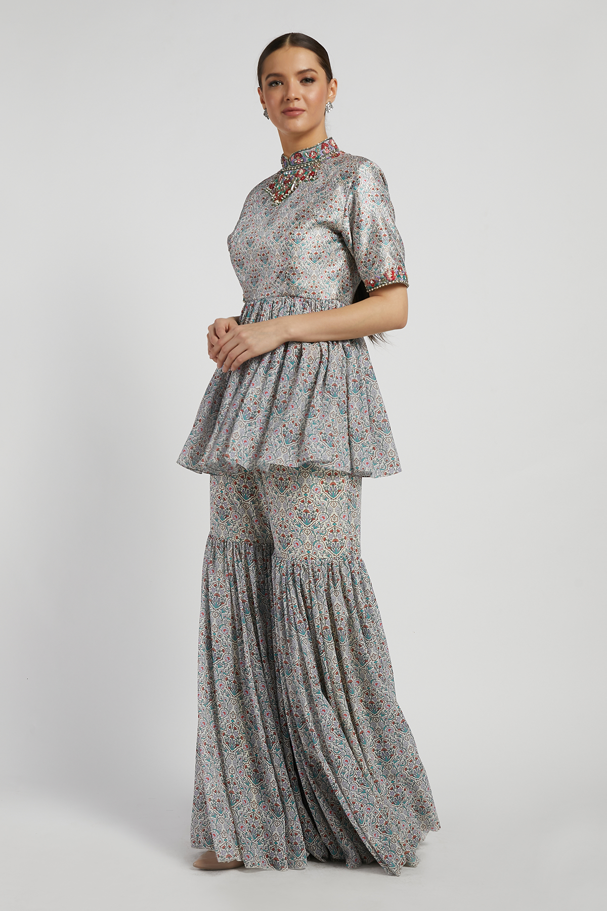 Grey Printed Gharara Set