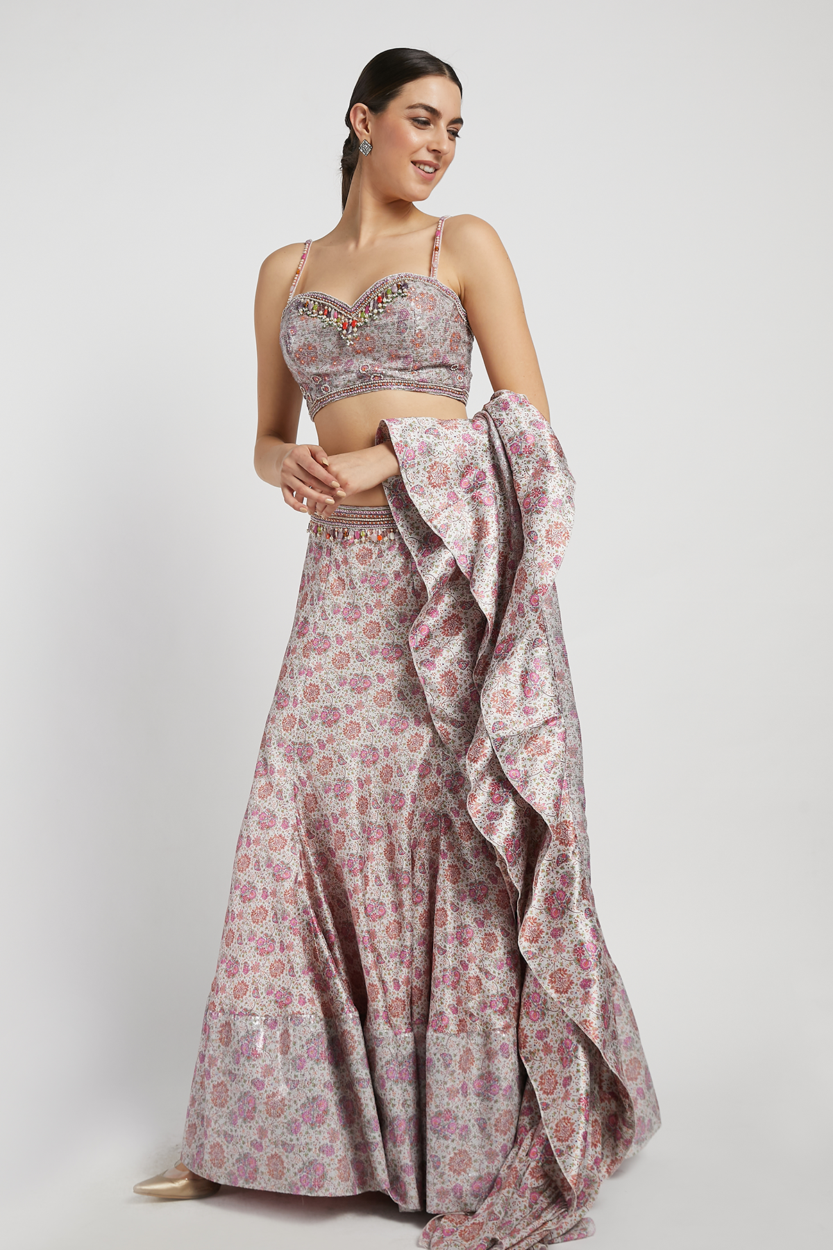 Pink Bloom Print Rabia Lehenga Set