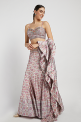Pink Bloom Print Rabia Lehenga Set