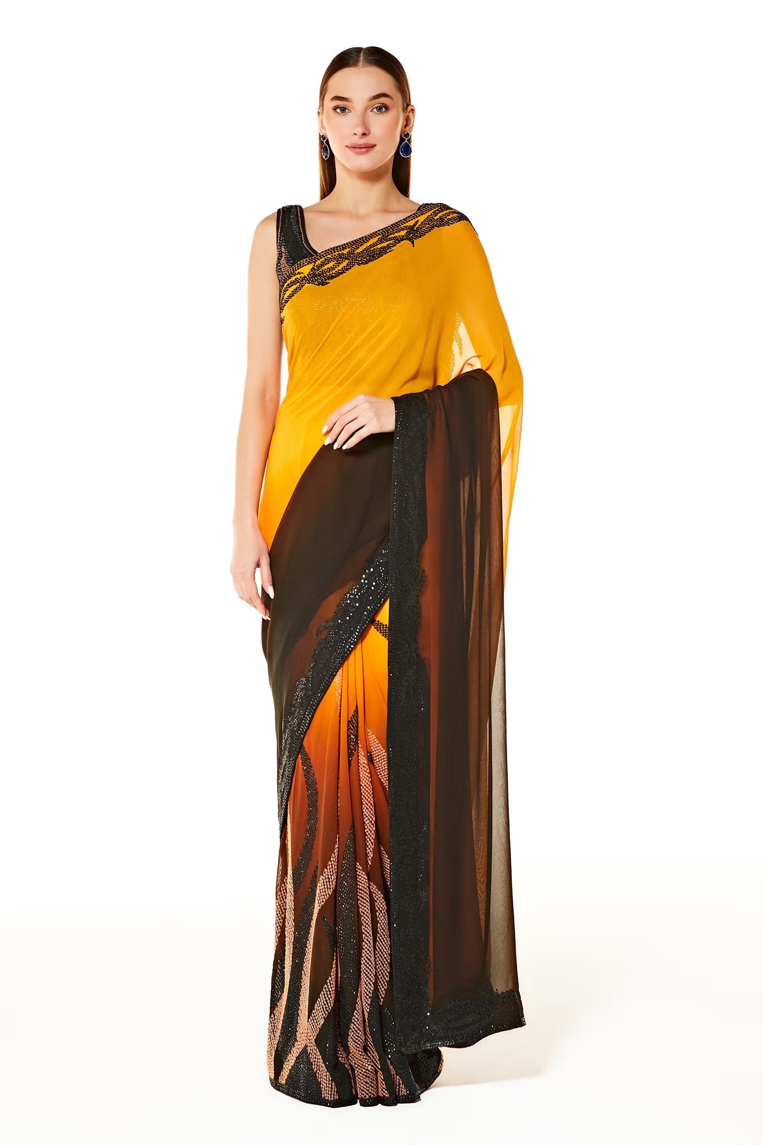 Black Georgette Zaynab Shaded Sequin Saree