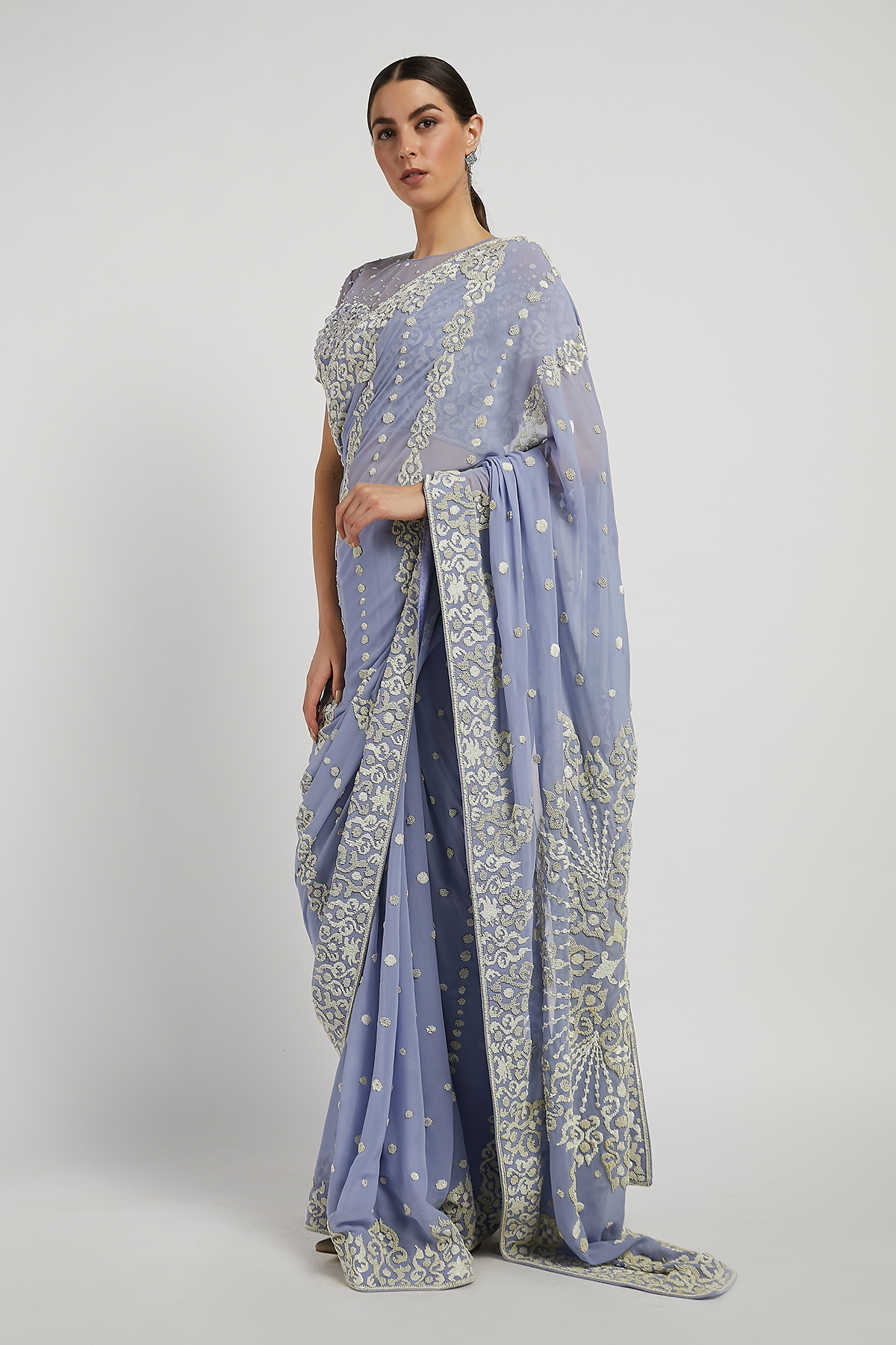 Sky Blue Hand Embroidered Zaynab Saree Set