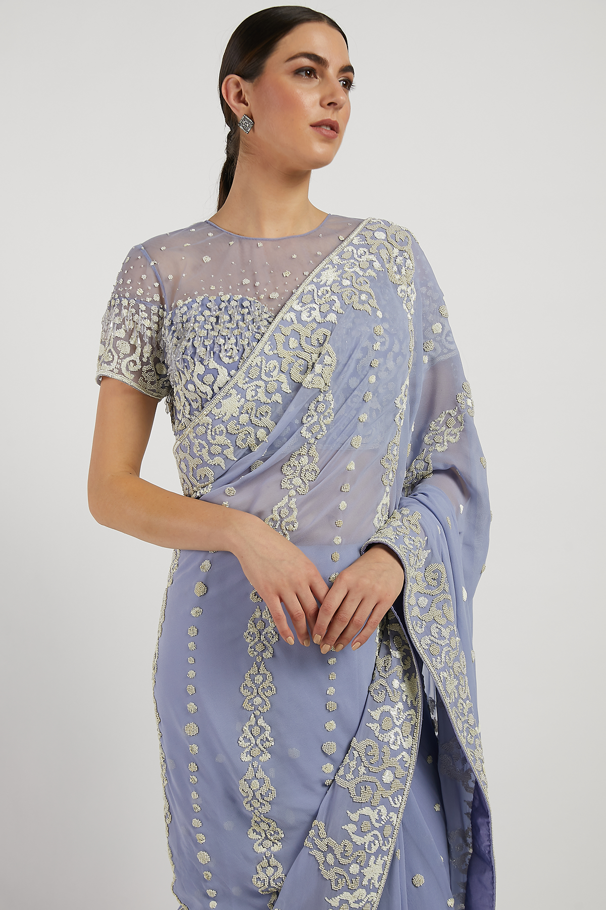 Sky Blue Hand Embroidered Zaynab Saree Set