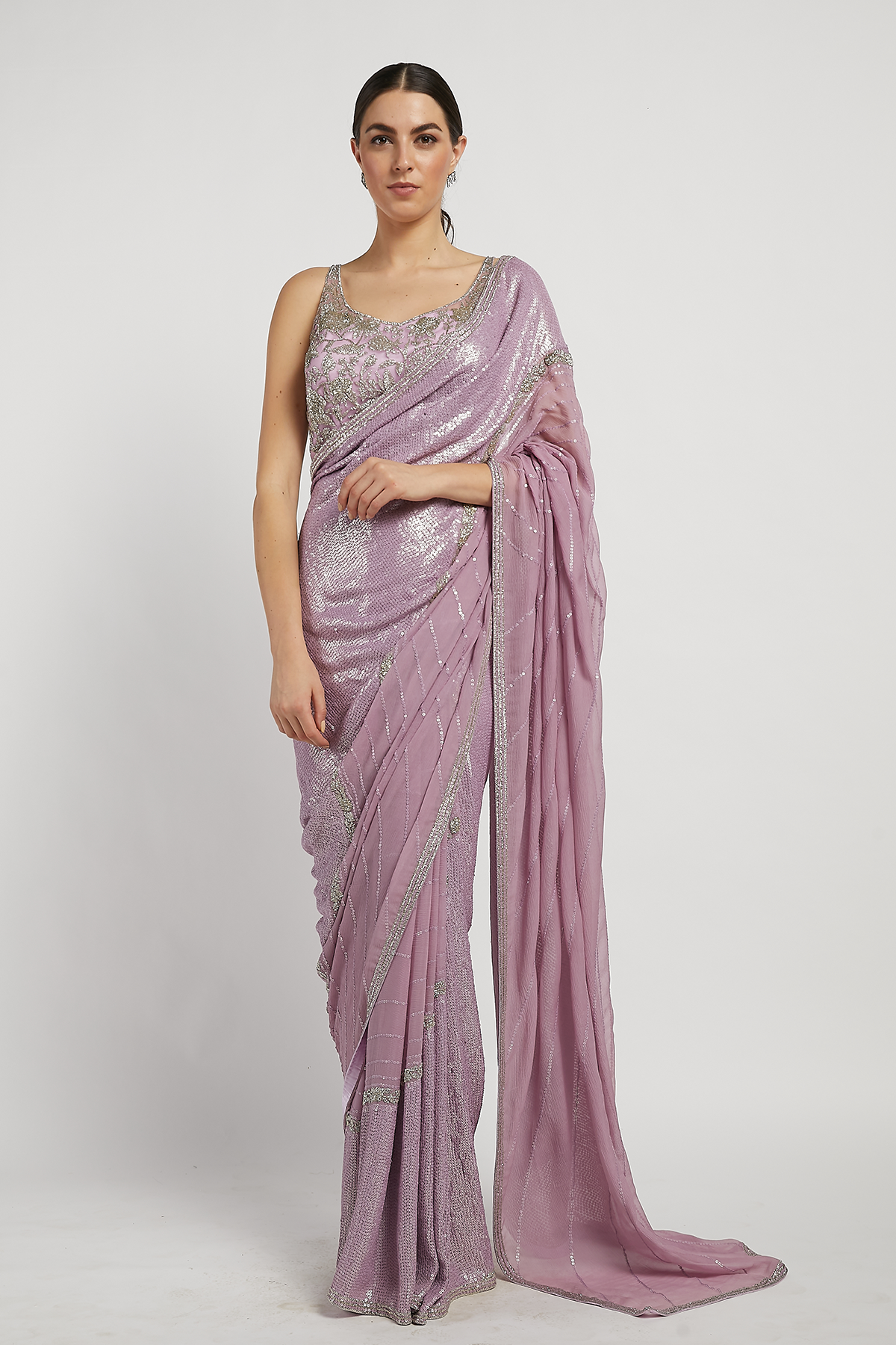 Purple Hand Embroidered Zaynab Saree Set