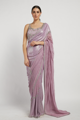 Purple Hand Embroidered Zaynab Saree Set