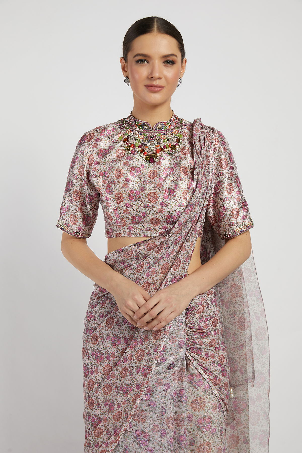 Pink Bloom Printed Sairaa Saree Set