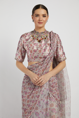 Pink Bloom Printed Sairaa Saree Set