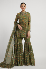 Green Peplum Dalia Kurta Set With Butti Work