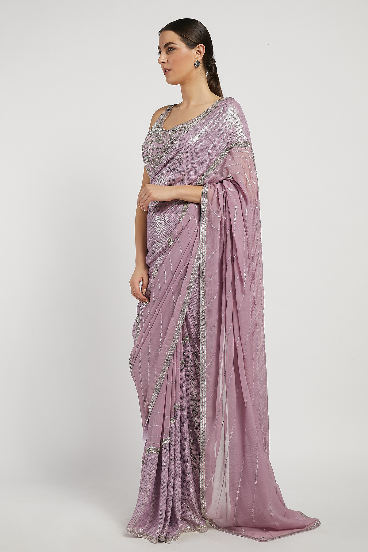 Purple Hand Embroidered Zaynab Saree Set