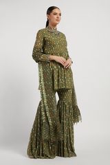 Green Peplum Dalia Kurta Set With Butti Work