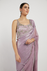 Purple Hand Embroidered Zaynab Saree Set