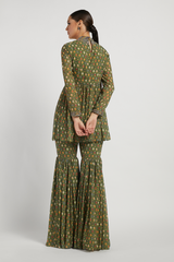 Green Peplum Dalia Kurta Set With Butti Work