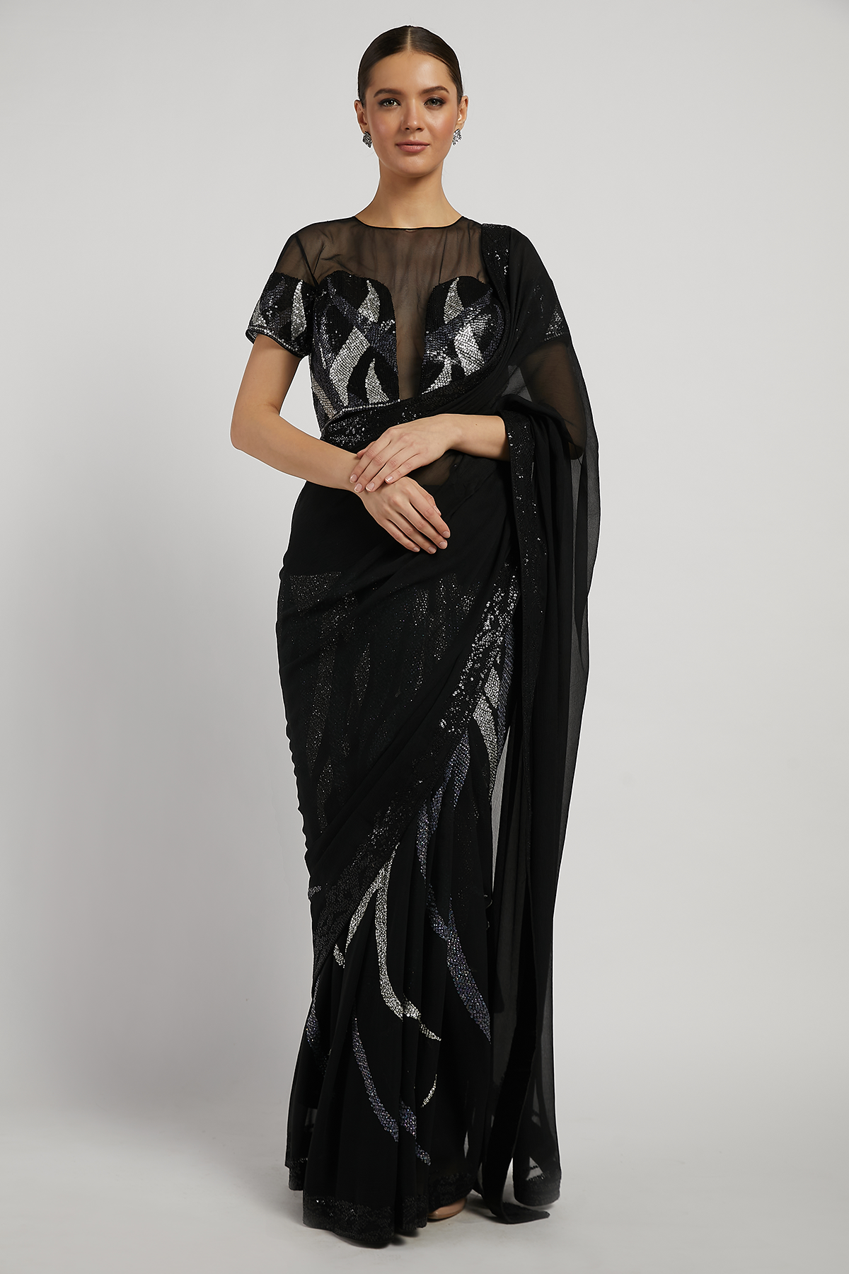 Black Hand Embroidered Zaynab Saree Set