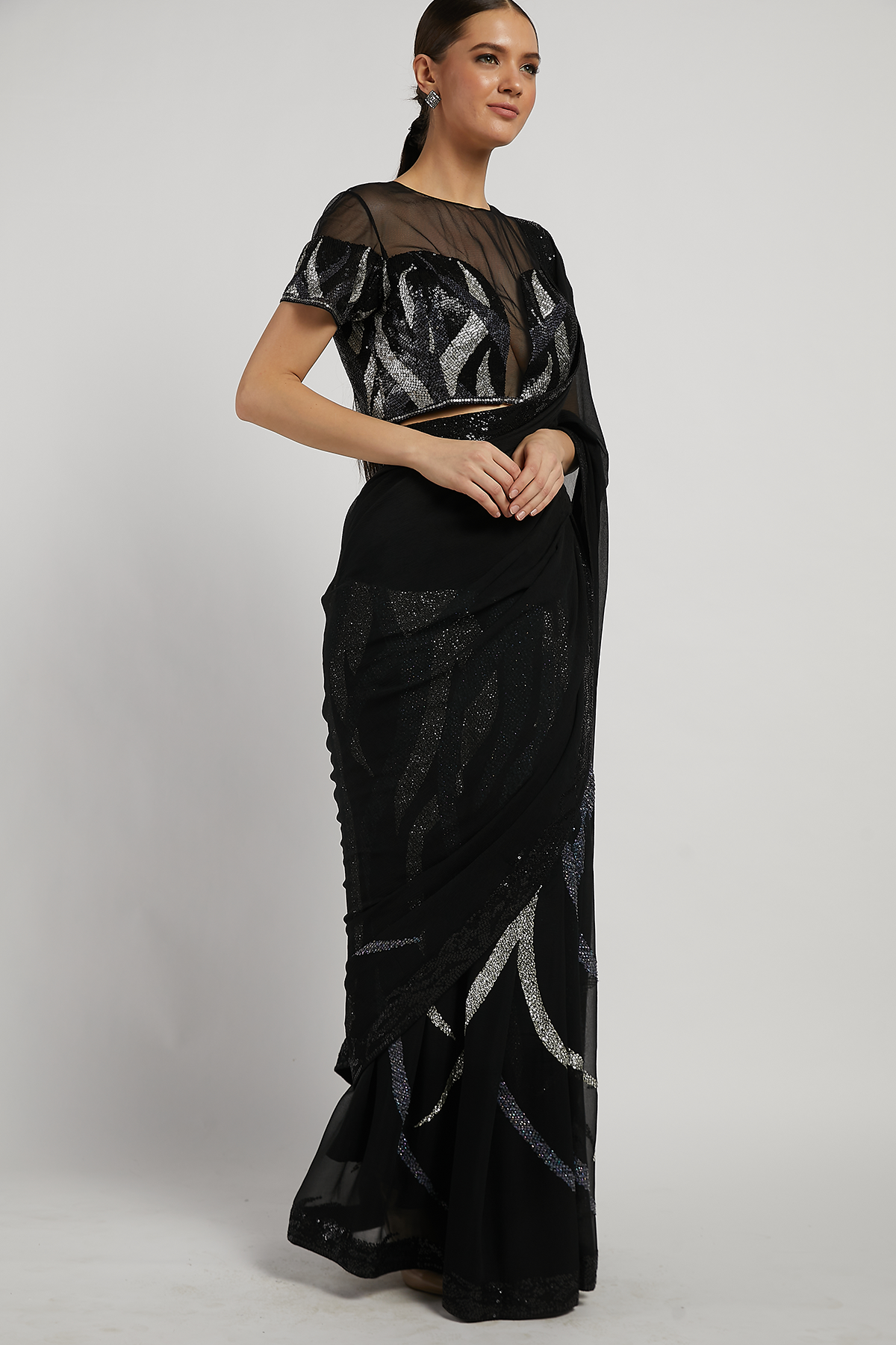 Black Hand Embroidered Zaynab Saree Set