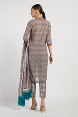 Aquamarine Printed Dalia Kurta Set With Butti Work