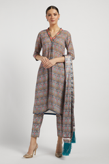 Aquamarine Printed Dalia Kurta Set With Butti Work