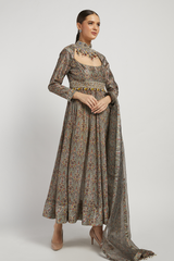 Olive Green Printed & Embroidered Dalia Anarkali Set