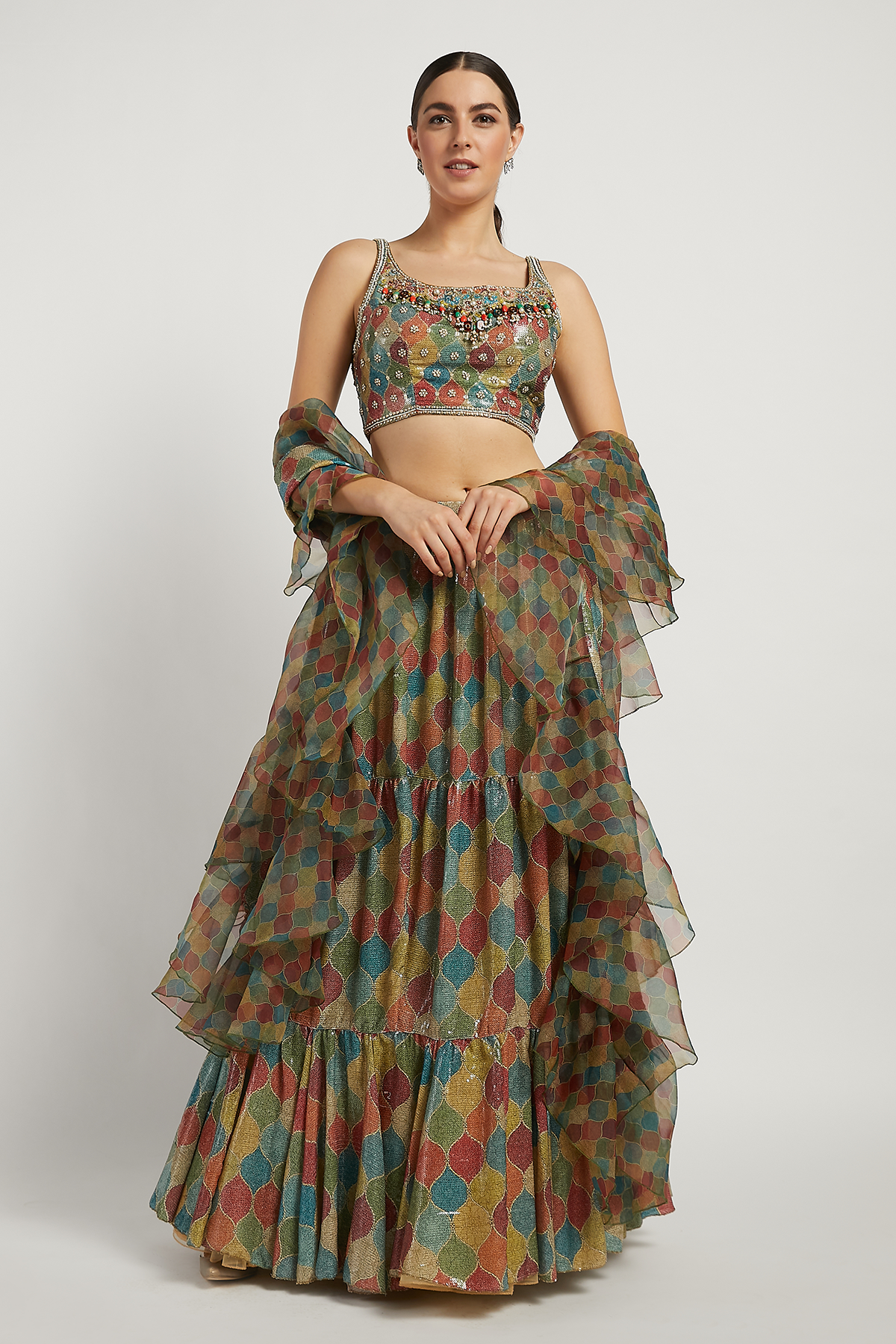 Multi Colored Trellis Rabia Lehenga Set